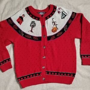 Woolrich Red, White and Green Patterned Button Cardigan